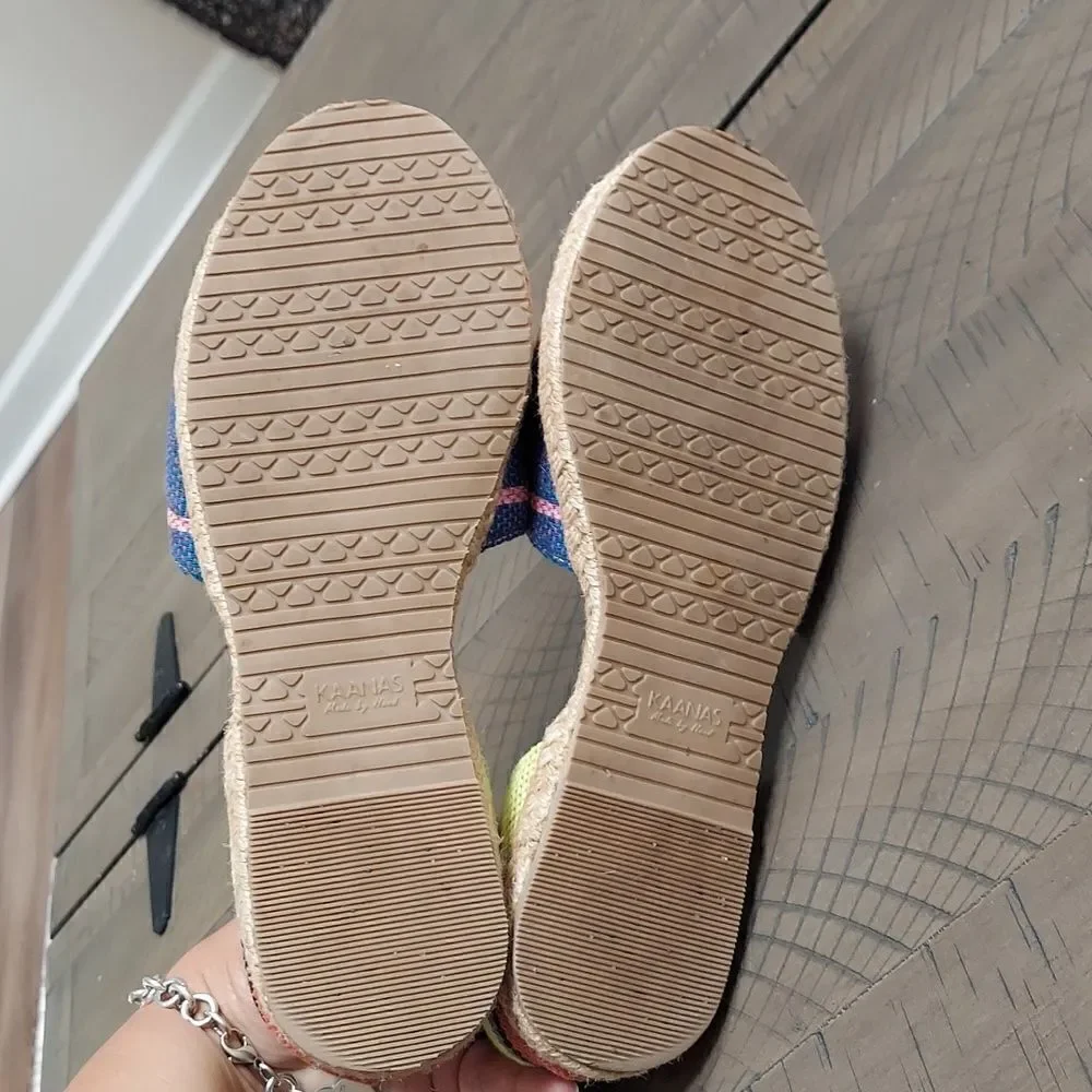 KAANAS Striped Flat Peep-Toe Espadrille Sandals Sz 38